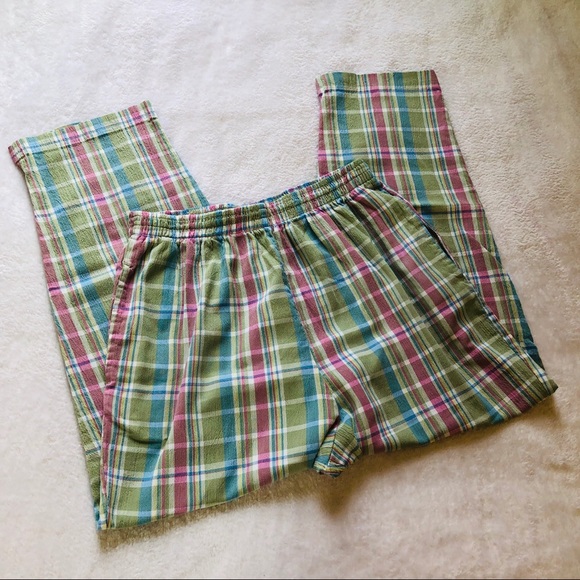 Blair Pants - Plaid Seersucker Cropped Pants, Elastic Waist